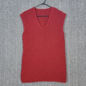 Hand Made Crochet Sweater Womens Small Brick Red Sleeveless Knit Tunic Vest